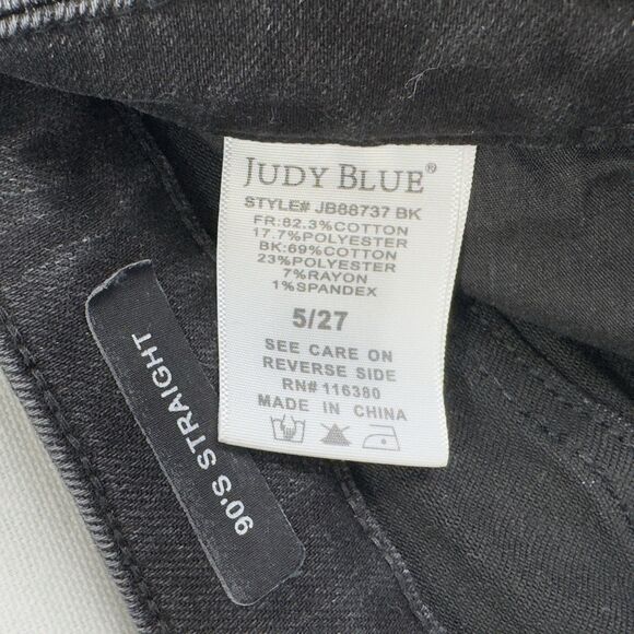 Judy Blue Jeans Womens 27 Black 90s Straight Ripped High Rise Stretch Dark Denim - Picture 11 of 16